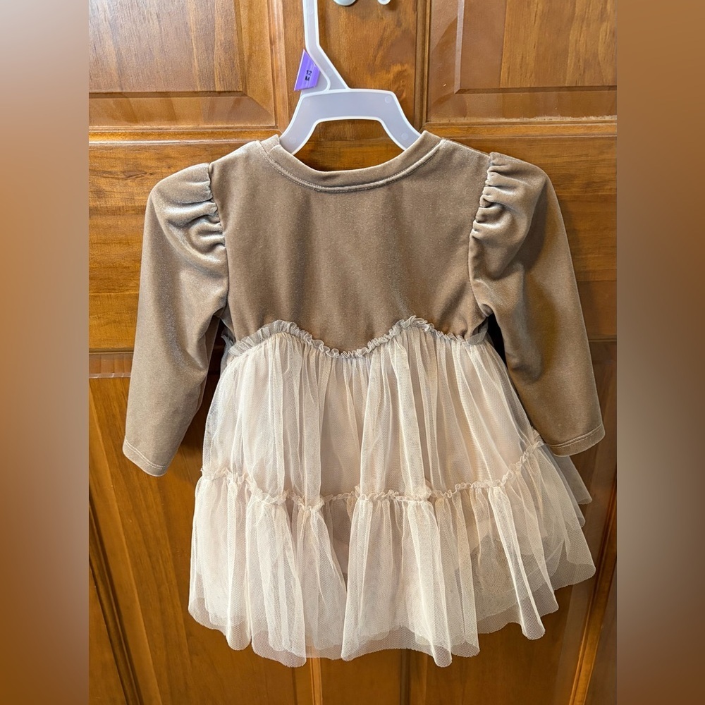 Bonnie Baby Velvet Dress in Beige and Off-White - Picture 3 of 4